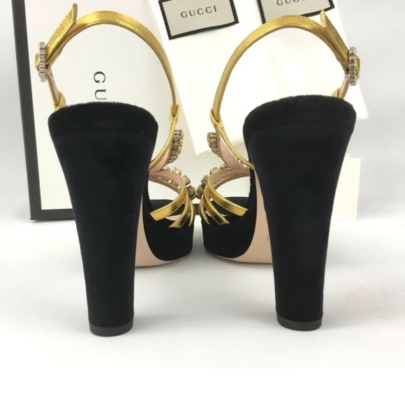 GUCCI Zephyra Crystal Embellished Ankle Strap Sandals Block Heel pump 38.5 sz 8 - Picture 6 of 15